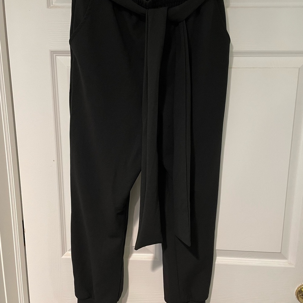 Black High-Waisted Pants with Tie Belt